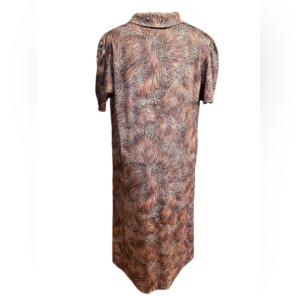 Vintage Dress Lady Jennifer Brown Tan Sheath Dress Neck Bow Union Made Large - Picture 4 of 12